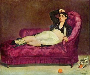 スペインの衣装でリクライニングの若い女性 作： Édouard Manet
